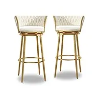 lirrebol tabourets de bar avec dossier de 1/2/3/4, chaises de bar pivotantes avec repose-pieds, tabouret de cuisine, siège en velours blanc, cadre en métal doré, chaise de petit-déjeuner