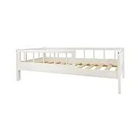 velinda lit d'enfant en bois avec les barrières, lit en bois de style scandinave 160x80 (couleur: blanc)