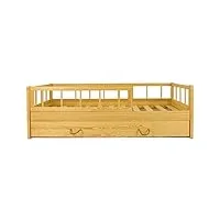 velinda lit d'enfant en bois avec barrière et tiroir style scandinave 160x80cm (couleur: bois naturel)