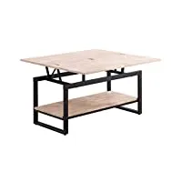 pegane table basse relevable et extensible en bois de chêne avec pieds en métal noir-longueur 100 x profondeur 45-90 x hauteur 47-62 cm