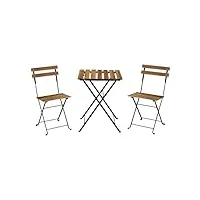 alice's garden - table de jardin bistrot en bois d'acacia et métal. 55 x 54 cm. 2 chaises pliantes