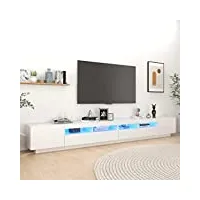canditree meuble tv moderne avec led banc tv avec étagères de rangement support de télé pour salon 300 cm (blanc brillant)