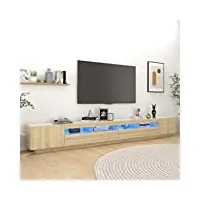 canditree meuble tv moderne avec led banc tv avec étagères de rangement support de télé pour salon 300 cm (chêne sonoma)