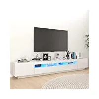 canditree meuble tv moderne avec lumières led banc tv support de télévision avec espace de rangement 260 cm (blanc brillant)