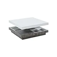 vente-unique - table basse - plateau pivotant - mdf laqué blanc et béton - fausto ii