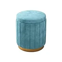 coffre de rangement rond en velours avec couvercle pouf chaise avec pieds en métal repose-pieds de salon tabouret de chambre à coucher gain de place (color:bleu)