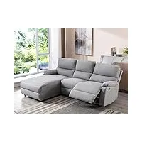 vente-unique - canapé d'angle relax électrique en tissu lunano - gris clair - angle gauche