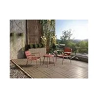 vente-unique - salon de jardin en métal - 2 fauteuils bas empilables et une table d'appoint - terracotta - mirmande de mylia