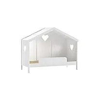 altobuy milady - lit cabane 90x200cm blanc avec barrière de lit