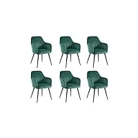 vente-unique - lot de 6 chaises avec accoudoirs en velours et métal noir - vert - eleana