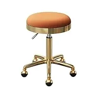 tabouret chaise chaise roulante pivotante siège rond salons de beauté tabourets de bar de bureau avec acier couleur or 5 griffes et roues de terre, réglable 47-64 cm (couleur: orange)