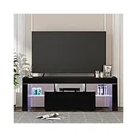 leadzm meuble tv led, banc tv laqué 130x35x45 cm, meuble tv avec rangement meuble télé en verre, convient pour salon ou chambre (noir)