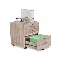 caisson de bureau/meuble rangement commode à 3 tiroirs avec roulettes classeur en bois avec serrure for meubles de bureau à domicile assemblage facile 15,7x15,7x26 pouces chêne rangement de dossiers