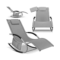 kesser® chaise longue, fauteuil inclinable, pliante chaise longue ergonomique, bascule, chaise longue de jardin, résistant aux intempéries - charge de 150 kg - gris