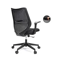 fylica fauteuil de bureau,chaise de bureau ergonomique siège et dossier en toile respirante, avec accoudoirs fixes,support lombaire réglable et roulettes silencieuses,roulement 136kg noir