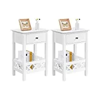 yaheetech lot de 2 tables de chevet blanc, table de nuit en bois style moderne, 40 × 30 × 60 cm, bout de canapé salon meuble rangement chambre