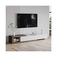 povison meuble tv extensible, meuble tv bois et blanc 180cm-260cm avec 3 tiroirs, meuble de salon et chambre aucun assemblage requise,180 * 40 * 34cm