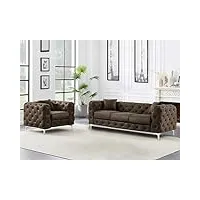 vente-unique - canapé 3 places et fauteuil chesterfield en microfibre aspect cuir vieilli edwina