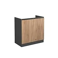 vicco meuble cuisine r-line, chêne de force doré/anthracite, 80 cm j-shape, sans plan de travail