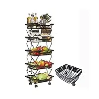 Étagère de cuisine  à 5 niveaux pour corbeille de fruits de cuisine, étagère de rangement pour légumes empilable avec roues verrouillables, chariot mobile pliable, organisateur de collations