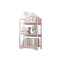 syaleo Étagère à 3 niveaux pour enfants, joli cottage en forme de livres, organisateur de rangement de jouets, cadre en acier rose, bibliothèque autoportante pour chambre d'enfant