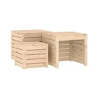 vidaxl ensemble de boîtes de jardin 3 pcs, boîtes à outils avec couvercle, coffres de rangement terrasse extérieur, moderne, marron bois de pin massif