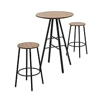 homcom ensemble table de bar table haute + 2 tabourets avec repose-pied style industriel - bois naturel noir