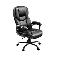 yaheetech chaise de bureau en similicuir avec dossier haut ergonomique support lombaire hauteur réglable base en métal blanc résistant noir