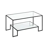 vasagle table basse, table de salon, 2 niveaux en verre trempé, cadre en acier, 50 x 100 x 45 cm, rectangulaire, décoration de salon, noir classique lgt033b61
