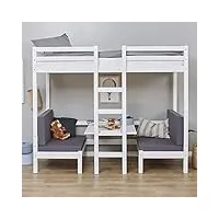 hoppekids eco dream lit superposé jumbo avec table 90x200 cm, blanc