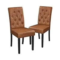 yaheetech lot de 2 chaises de salle à manger en similicuir pvc chaise de cuisine assise rembourrée avec dossier confortable chaises de chambre moderne en bois massif de chêne brun vintage