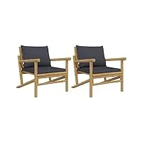 vidaxl chaises de jardin 2 pcs avec coussins gris foncé bambou