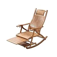 ralira fauteuil de jardin chaise à bascule pliante d'extérieur à 5 vitesses réglable, fauteuil inclinable en bambou avec repose-pieds et massage des pieds, chaises longues, faut