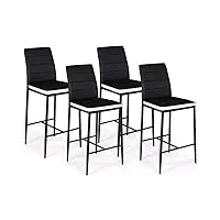 idmarket - lot de 4 tabourets romane en pvc noirs bandeau blanc, chaises de bar rembourrées