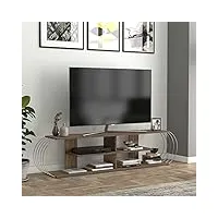 [en.casa] meuble tv de salon banc télé industriel support rangement console jeux etagères panneau de particules métal 180 x 31 x 42 cm effet noyer chrome