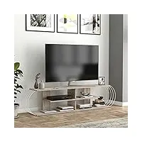 [en.casa] meuble tv de salon banc télé industriel support rangement console jeux etagères panneau de particules métal 180 x 31 x 42 cm effet chêne blanc