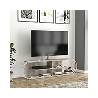 [en.casa] meuble tv de salon banc télé industriel support rangement console jeux etagères panneau de particules métal 160 x 31 x 42 cm effet chêne blanc