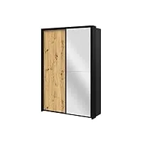 minio go for it arti - armoire deux portes avec miroir, largeur 160 cm, coulisse pour porte coulissante en aluminium, penderie en panneau stratifié - chêne artisan/noir