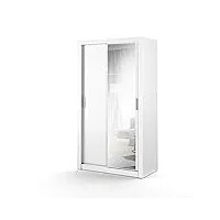 minio go for it arti - armoire deux portes avec miroir, largeur 120 cm, coulisse pour porte coulissante en aluminium, penderie en panneau stratifié - blanc