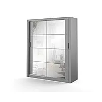 minio go for it arti - armoire deux portes avec miroir, largeur 180 cm, coulisse pour porte coulissante en aluminium, penderie en panneau stratifié - gris