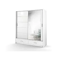 minio go for it arti - armoire deux portes avec miroir, largeur 200 cm, coulisse pour porte coulissante en aluminium, penderie en panneau stratifié - blanc