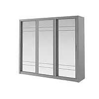 minio go for it arti - armoire trois portes avec 3 miroir, largeur 250 cm, coulisse pour porte coulissante en aluminium, penderie en panneau stratifié - gris