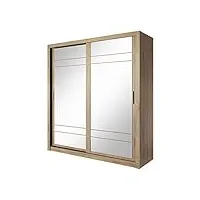 minio go for it arti - armoire deux portes avec miroir, largeur 203 cm, coulisse pour porte coulissante en aluminium, penderie en panneau stratifié - chêne shetland