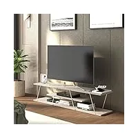 [en.casa] meuble tv de salon banc télé support industriel rangement console jeux etagères panneau de particules métal 143 x 33 x 30 cm effet chêne blanc