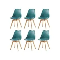 eggree lot de 6 chaise salle à manger scandinaves sgs tested chaise rembourrée de cuisine rétro chaise de bureau avec pieds en bois de hêtre massif, vert foncé