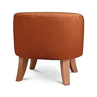 pouf ovale 42x52x45 cm - en tissu imitant la fourrure rouge brique avec pieds en bois naturel - repose-pieds pour fauteuil, tabouret bas pour salon, entrée, chambre, tabouret bureau