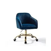 fabrication haus chaise fauteuil de bureau en velours, siège ergonomique d'ordinateur moderne et mignonne, hauteur réglable, fauteuil de vanité pour femmes filles base dorée, bleu