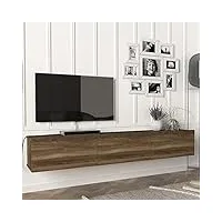 [en.casa] meuble tv mural support télé suspendu avec Étagères fermées espace de rangement flottante pour salon banc télévision panneau de particules 180 x 31 x 29,5 cm effet noyer