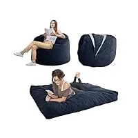 maxyoyo lit de sac de haricots - se transforme d'un fauteuil poire de haricots en lit - pouf poire avec housse douce et rembourrage moelleux inclus pour adulte, invités (bleu foncé, plein)