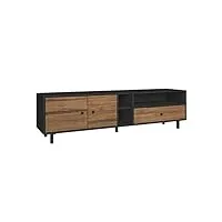 altobuy fask - meuble tv 180cm 2 portes 1 tiroirs effet bois naturel et bois noir